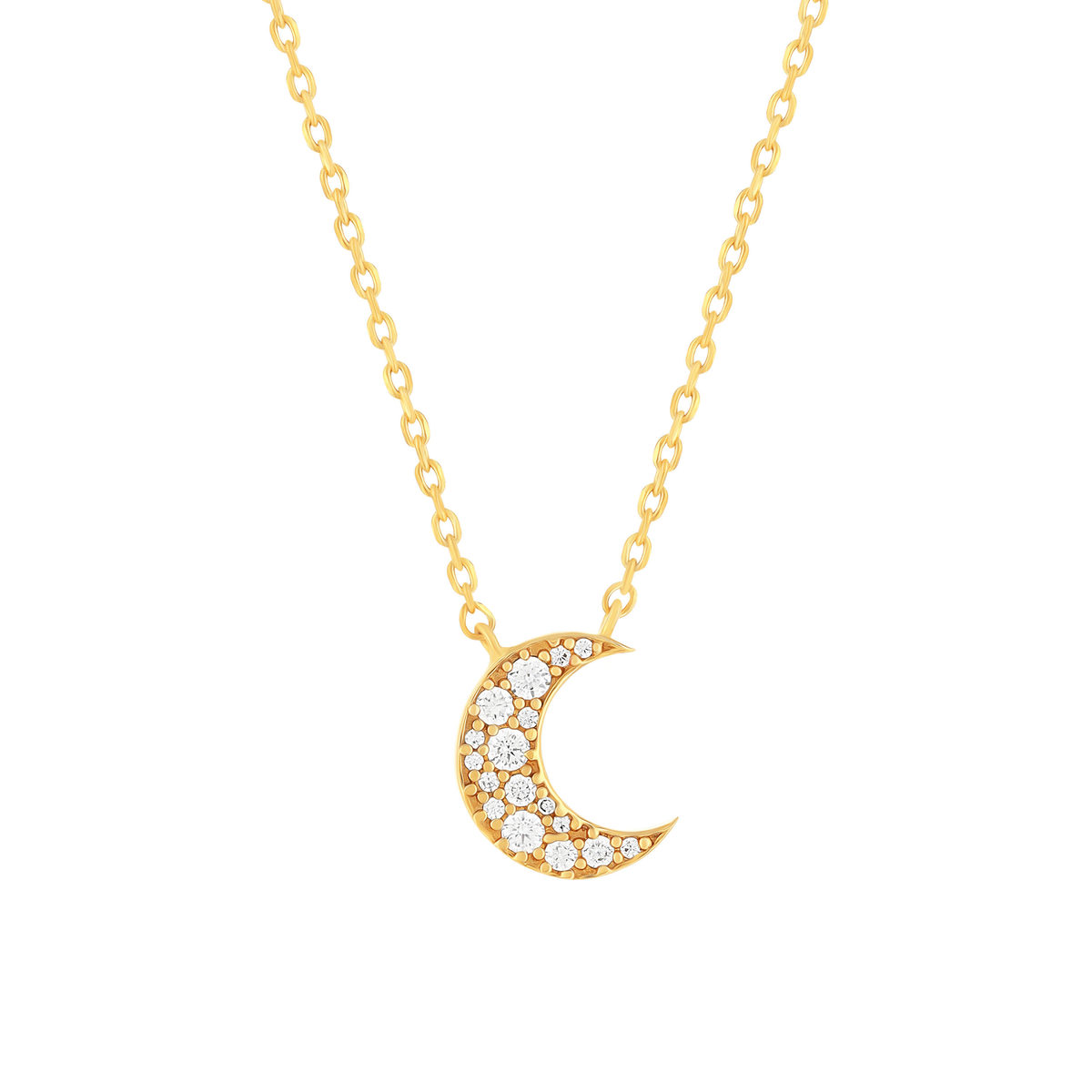 Collier plaqué or lune et zirconias 45 cm