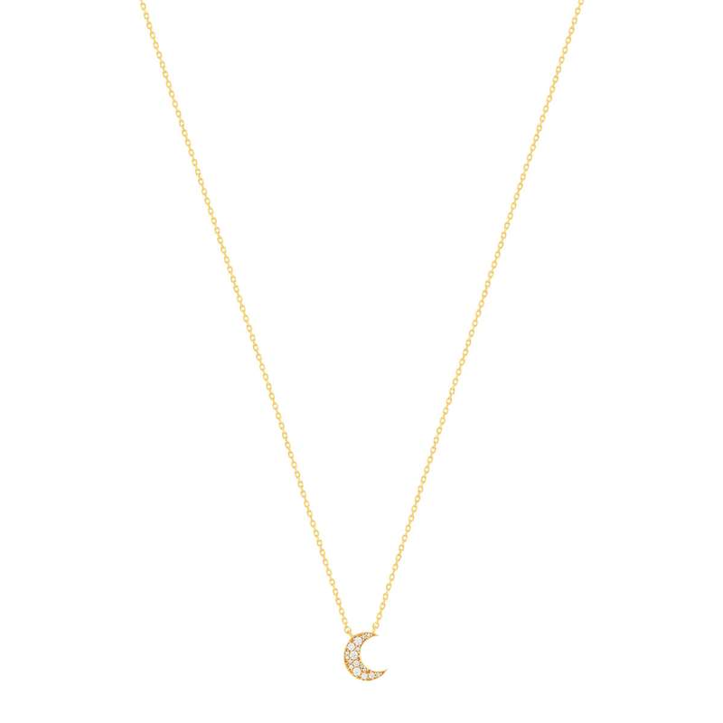 Collier plaqué or lune et zirconias 45 cm - vue 2