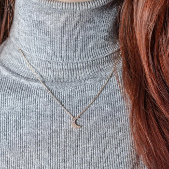 Collier plaqué or lune et zirconias 45 cm