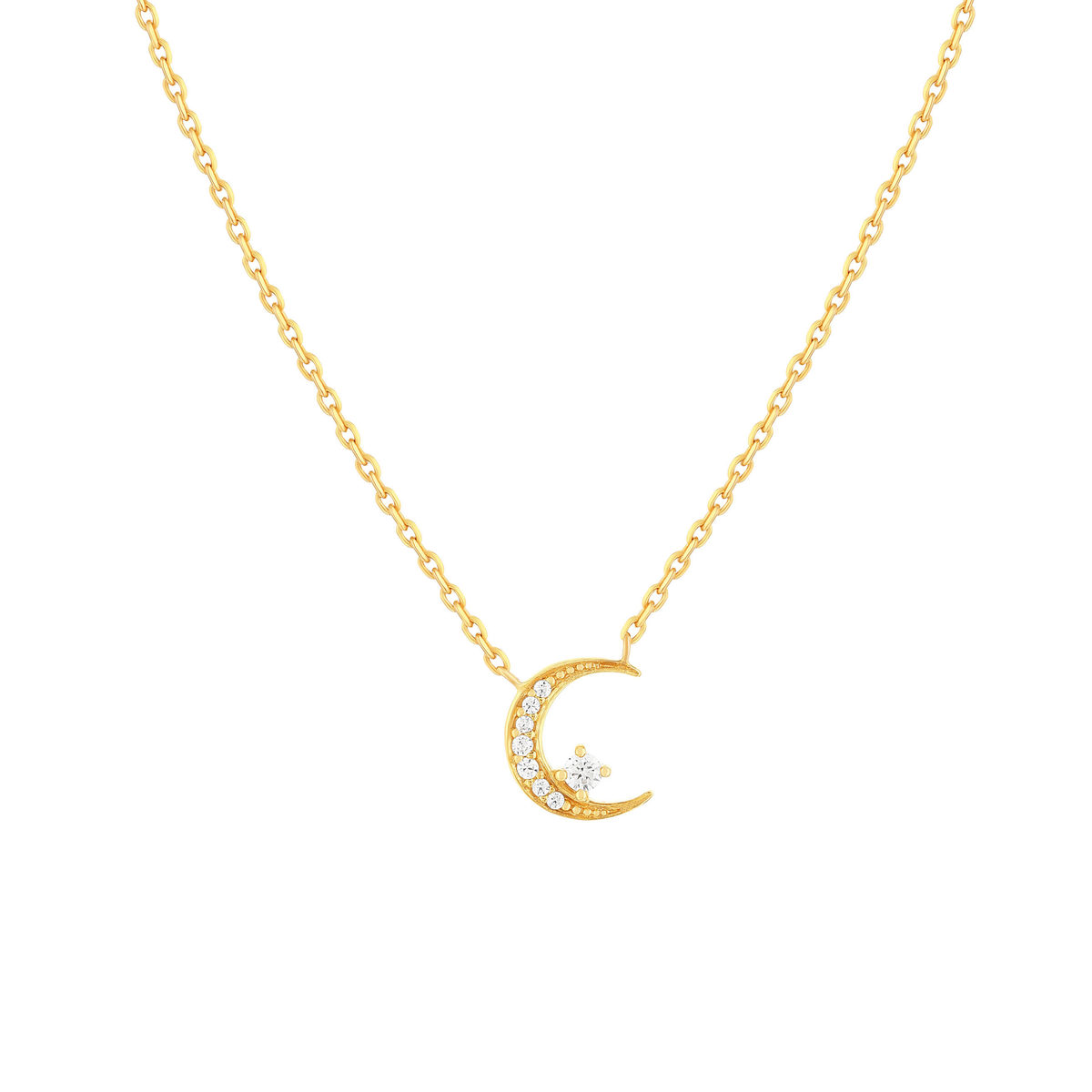 Collier plaqué or lune et zirconias 45 cm