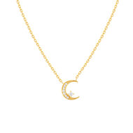 Collier plaqué or lune et zirconias 45 cm