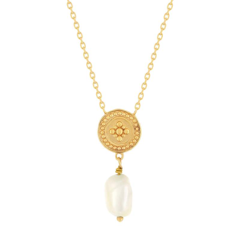 Collier plaqué or perle de culture 45 cm - vue 1