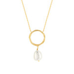 Collier plaqué or motif rond et perle de culture 45 cm - vue 1