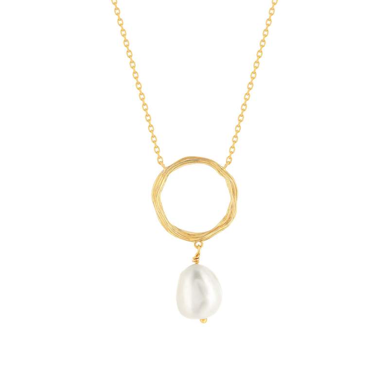 Collier plaqué or motif rond et perle de culture 45 cm - vue 1
