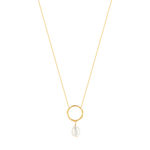 Collier plaqué or motif rond et perle de culture 45 cm - vue 2