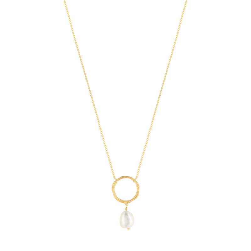 Collier plaqué or motif rond et perle de culture 45 cm - vue 2
