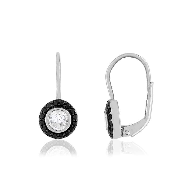 Boucles d'oreilles argent 925 zirconias blancs et noirs. - vue 1