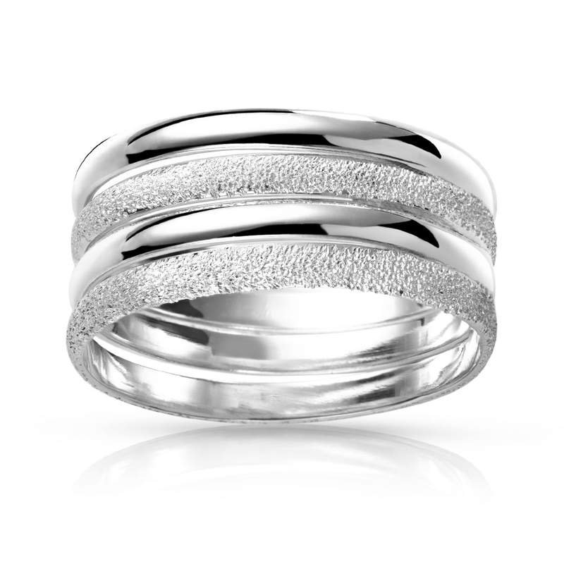 Bague argent 925 polie et granitée - vue 1
