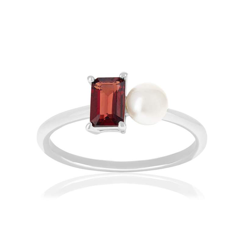 Bague argent 925 perle de Chine et grenat - vue 1