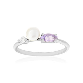 925 sterling silver ring with Chinese pearl, amethyst, and treated white topaz
