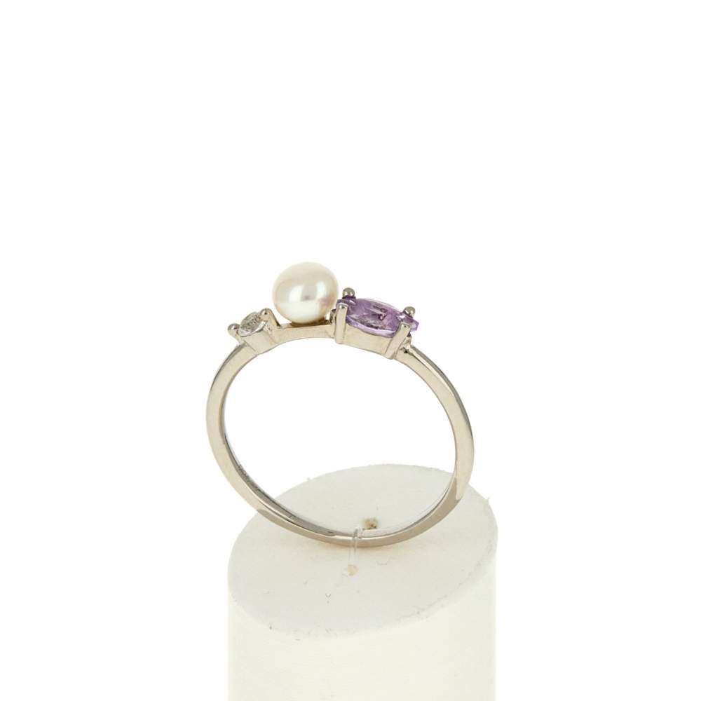 Bague argent 925 perle de Chine améthyste et topaze blanche - vue 2