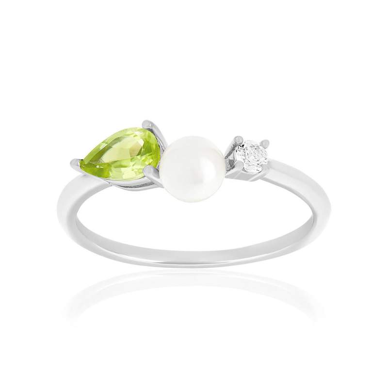 Ring van 925 zilver met Chinese parel, peridoot en witte topaas - afbeelding 1