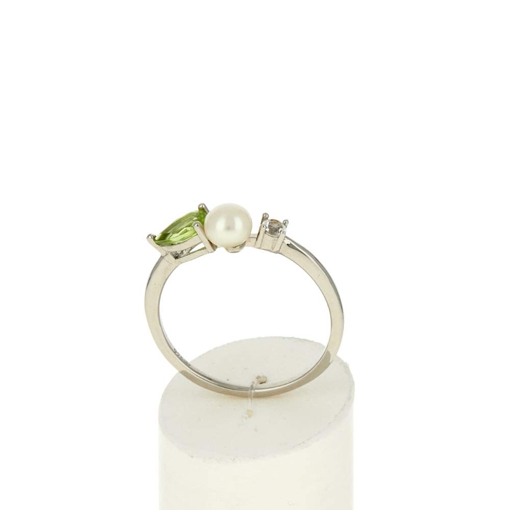 Bague argent 925 perle de Chine péridot et topaze blanche - vue 2