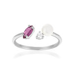 Bague argent 925 perle de Chine grenat rhodolite et topaze blanche - vue 1