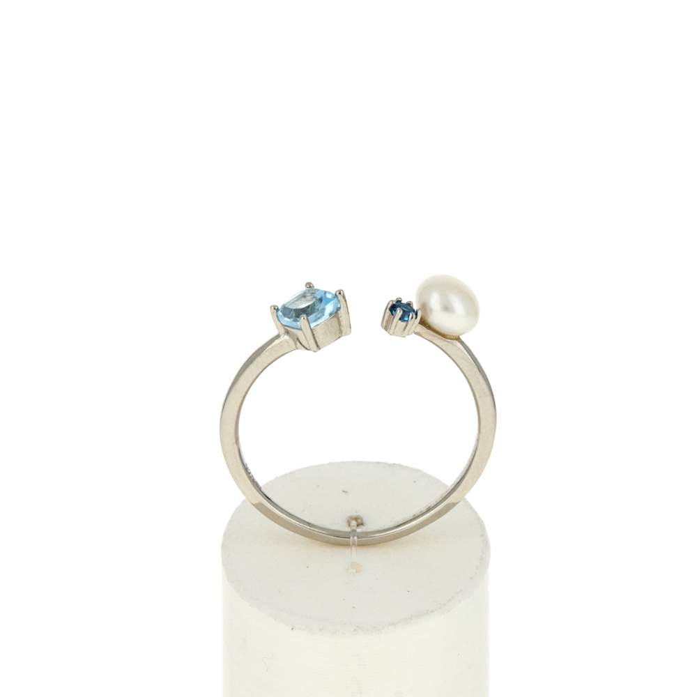 Bague argent 925 perle de Chine et topazes traitées London Blue - vue 1