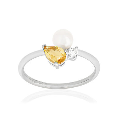 Bague argent 925 perle de Chine citrine et topaze blanche - vue 1