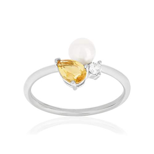 925 Sterling Silver Ring with Chinese Pearl, Citrine, and White Topaz