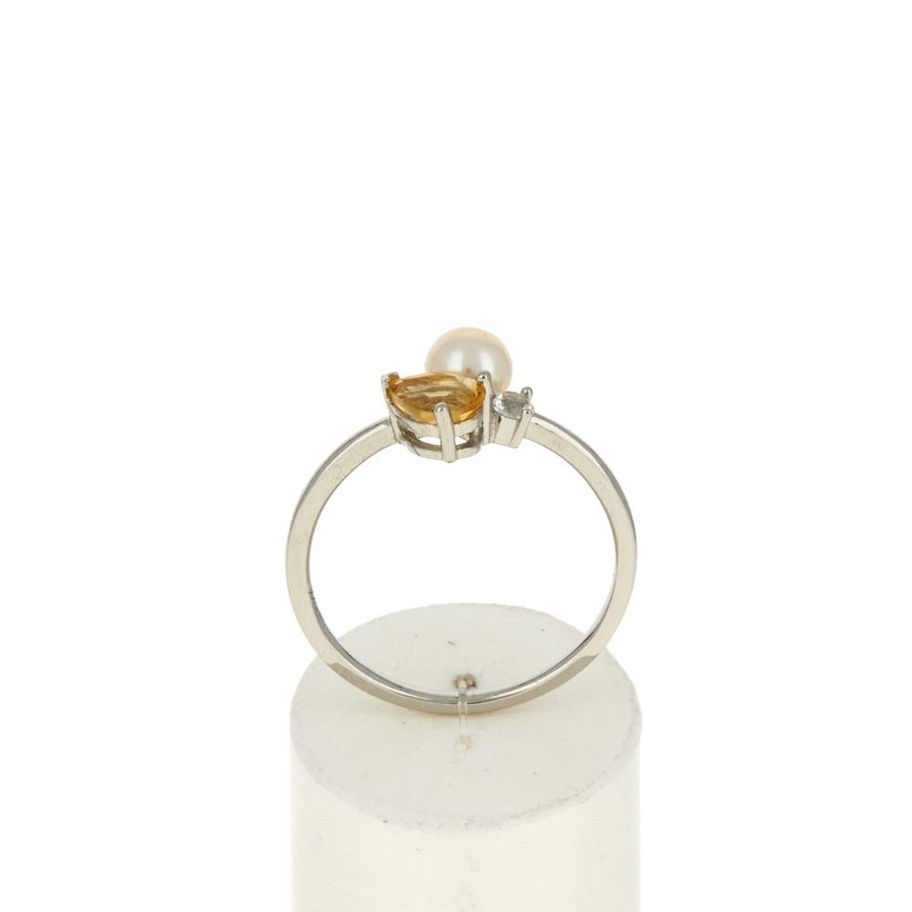 Bague argent 925 perle de Chine citrine et topaze blanche - vue 2