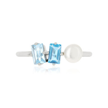 Bague argent 925 perle de Chine et topazes bleues traitées