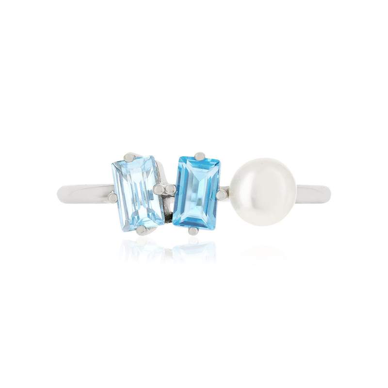 Bague argent 925 perle de Chine et topazes bleues traitées - vue 3