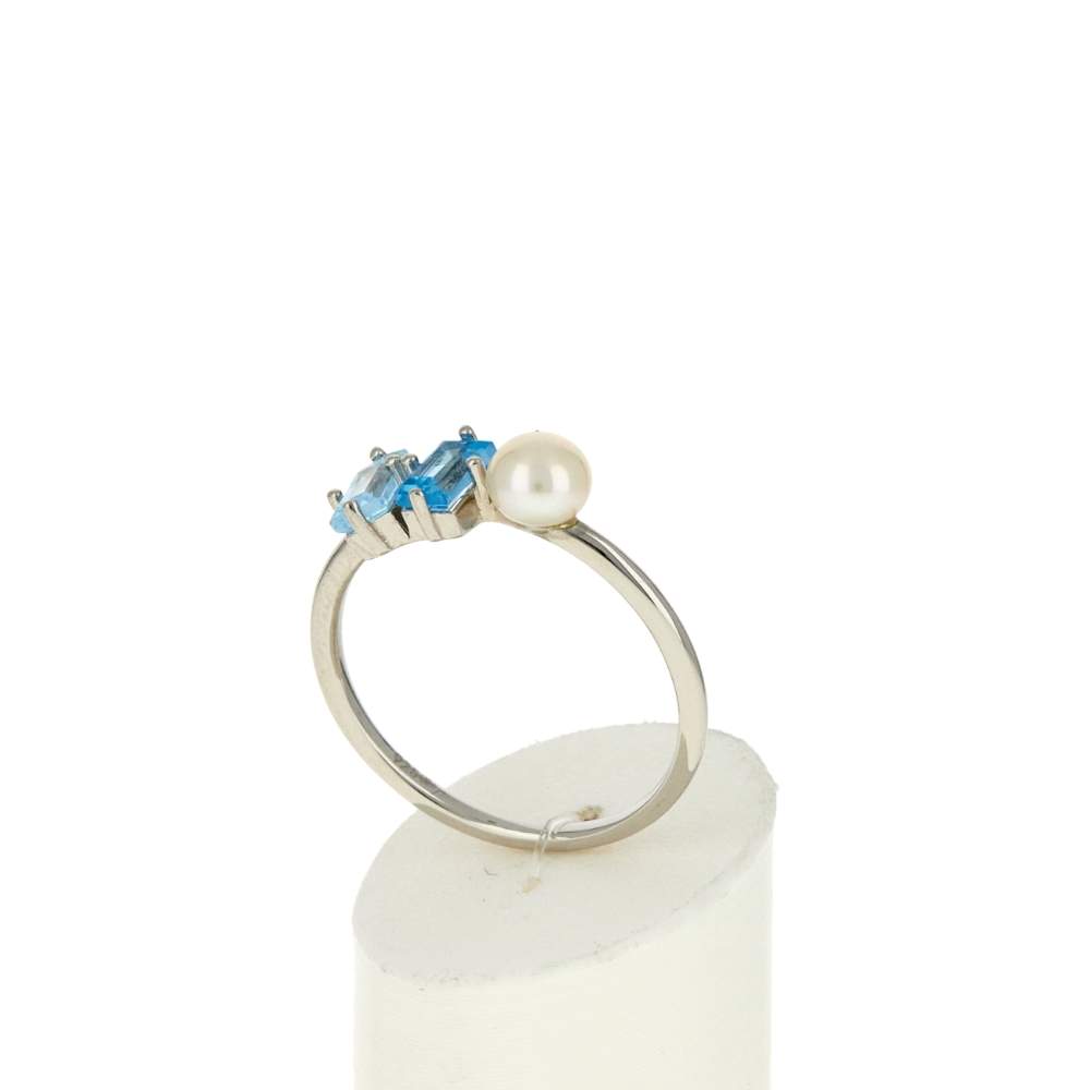 Bague argent 925 perle de Chine et topazes bleues traitées - vue 3