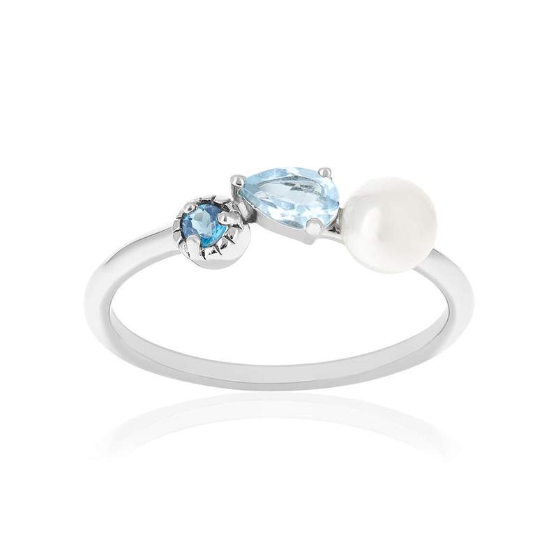 Bague argent 925 perle de Chine et topazes traitées - vue 1