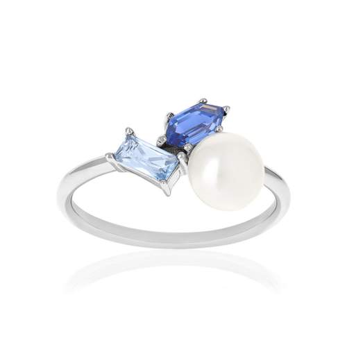 Bague argent 925 perle de Chine et topazes traitées