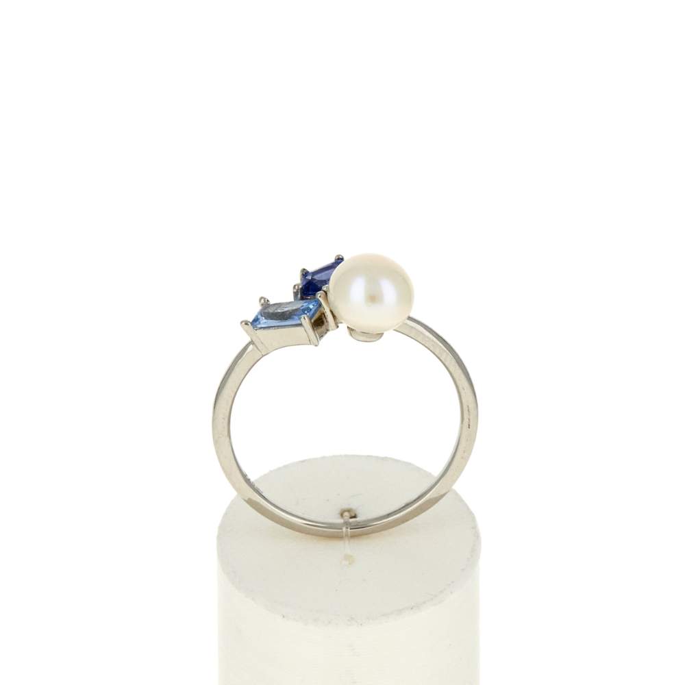 Bague argent 925 perle de Chine et topazes traitées - vue 2