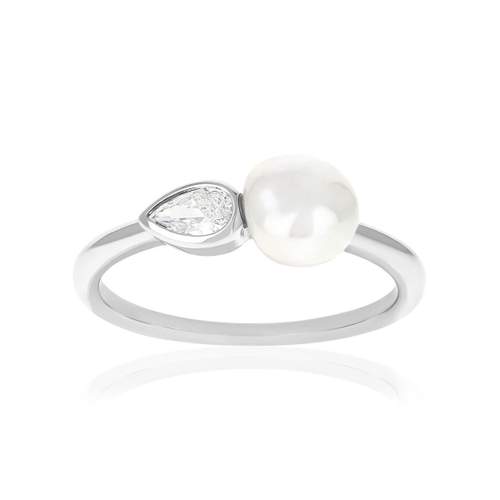 925 silver ring with Chinese pearl and zirconias