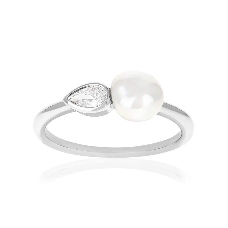 Bague argent 925 perle de Chine et zirconias - vue 1