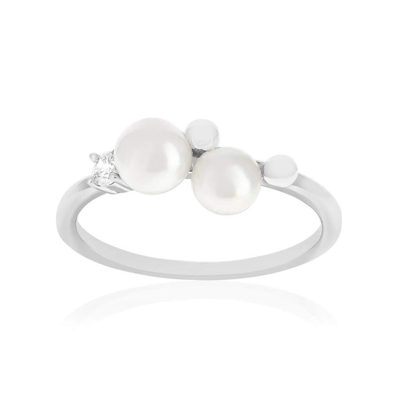 Ring van 925 zilver met Chinese parels en zirkonia's - afbeelding 1