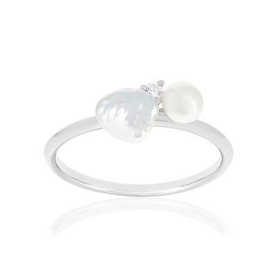 Bague argent 925 perles de Chine et zirconias - vue 1