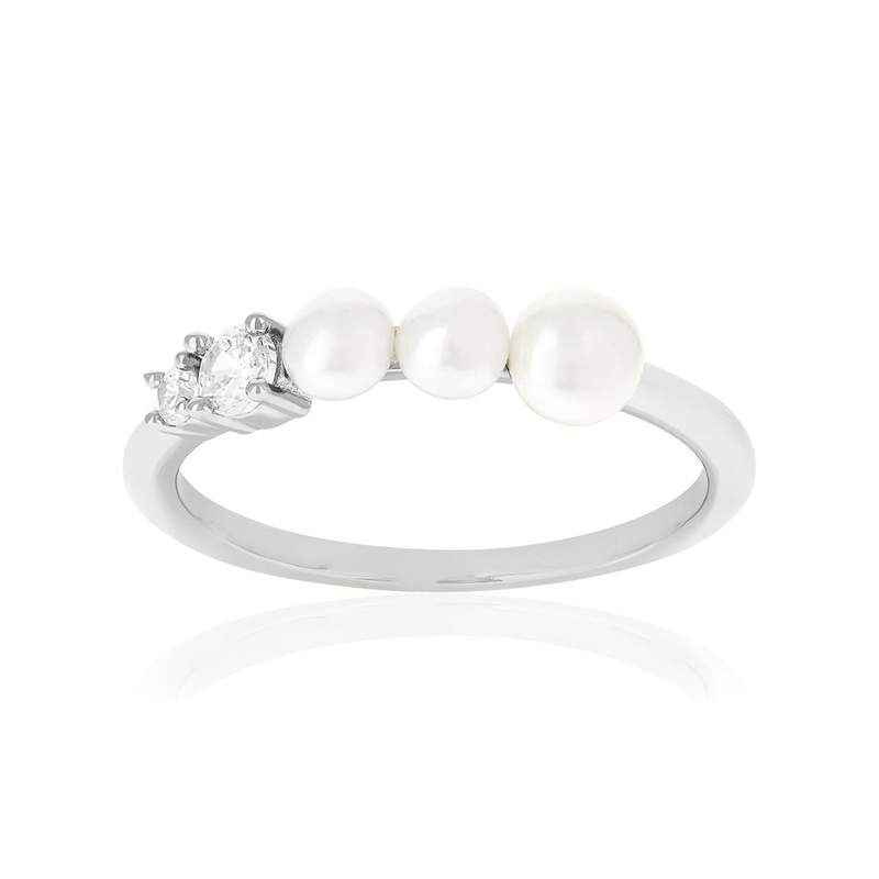 Bague argent 925 perles de Chine et zirconias - vue 1