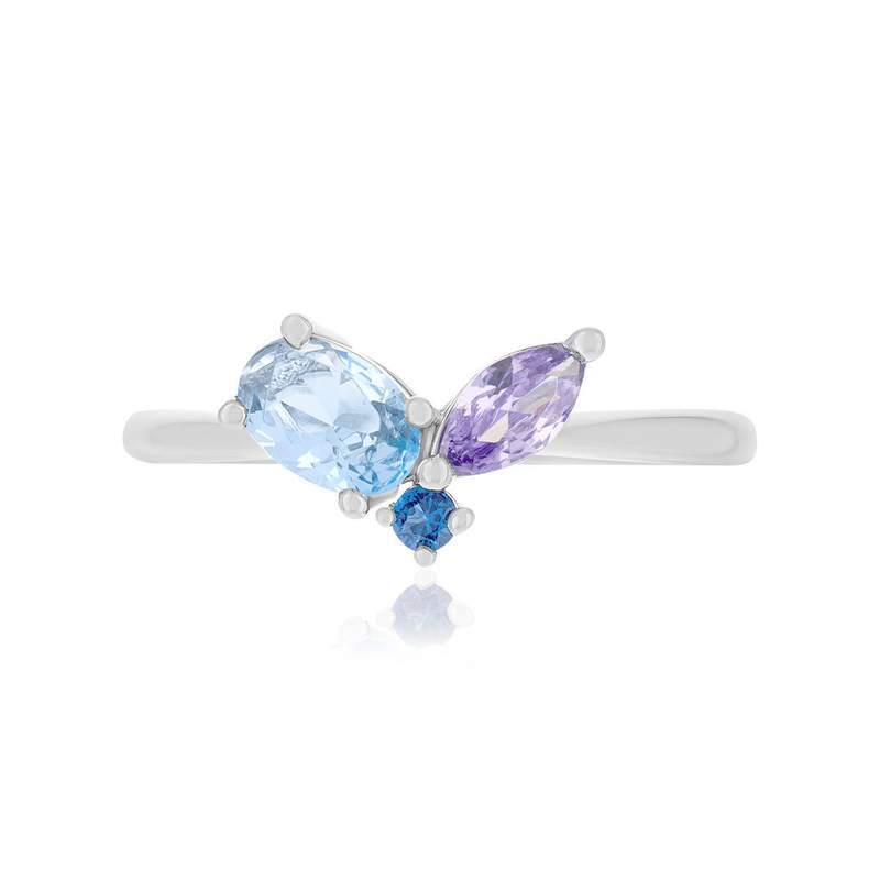 925 zilveren ring met blauwe en violette synthetische stenen - bekijk 3