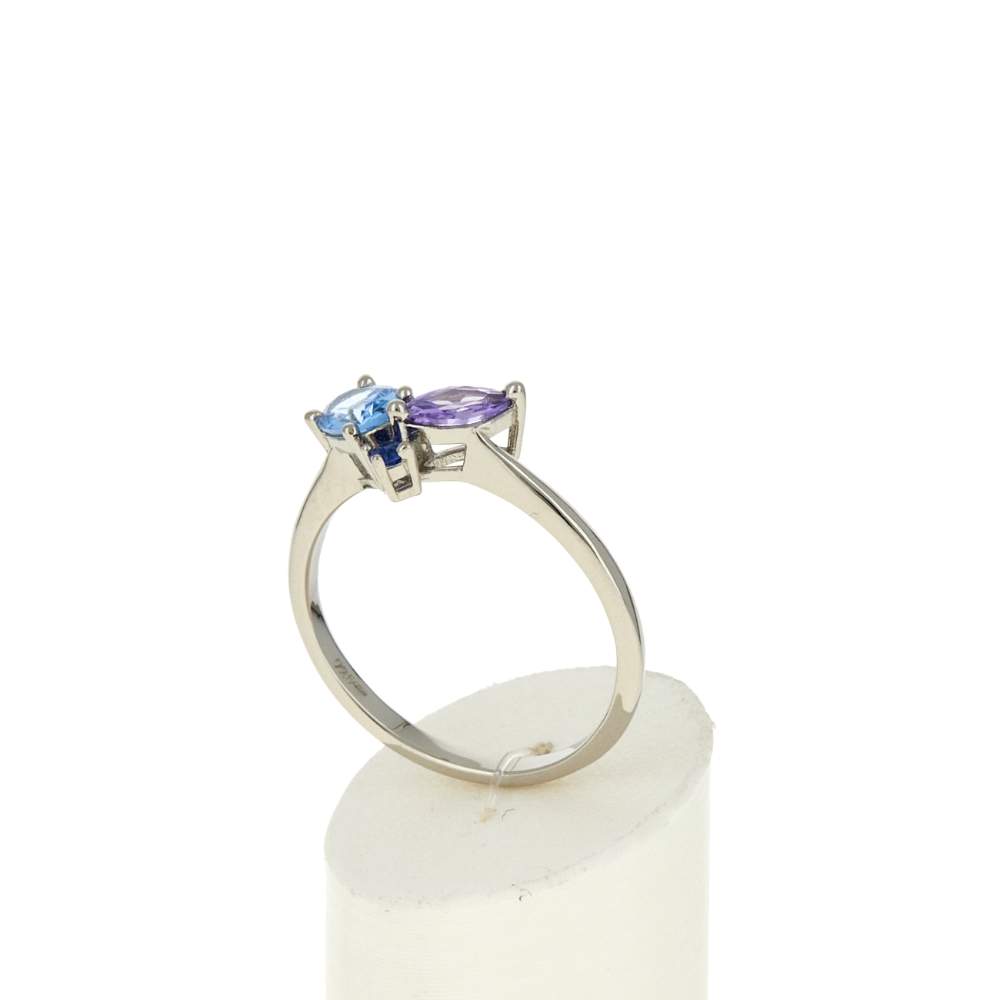 925 zilveren ring met blauwe en violette synthetische stenen - bekijk 3
