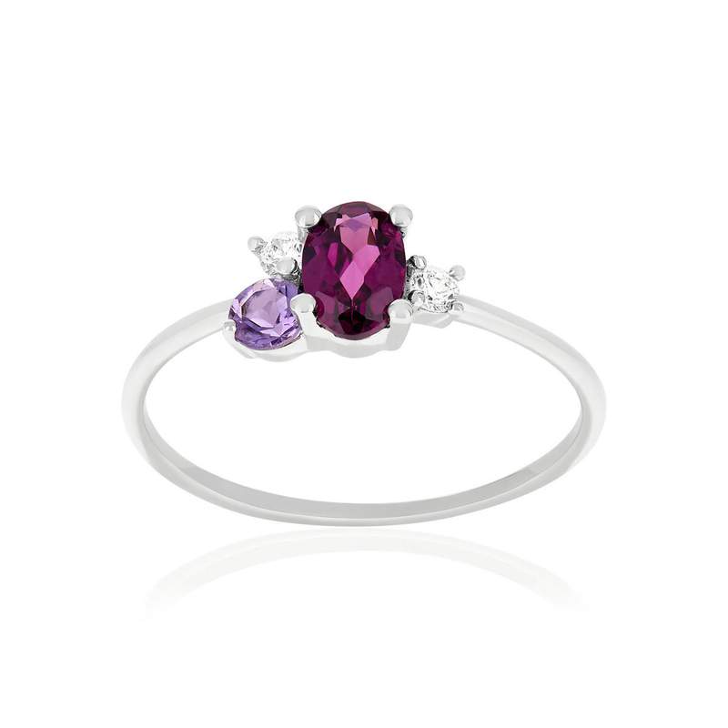 925 Sterling Silver Ring with Rhodolite Garnet, Amethyst, and White Topaz - View 1