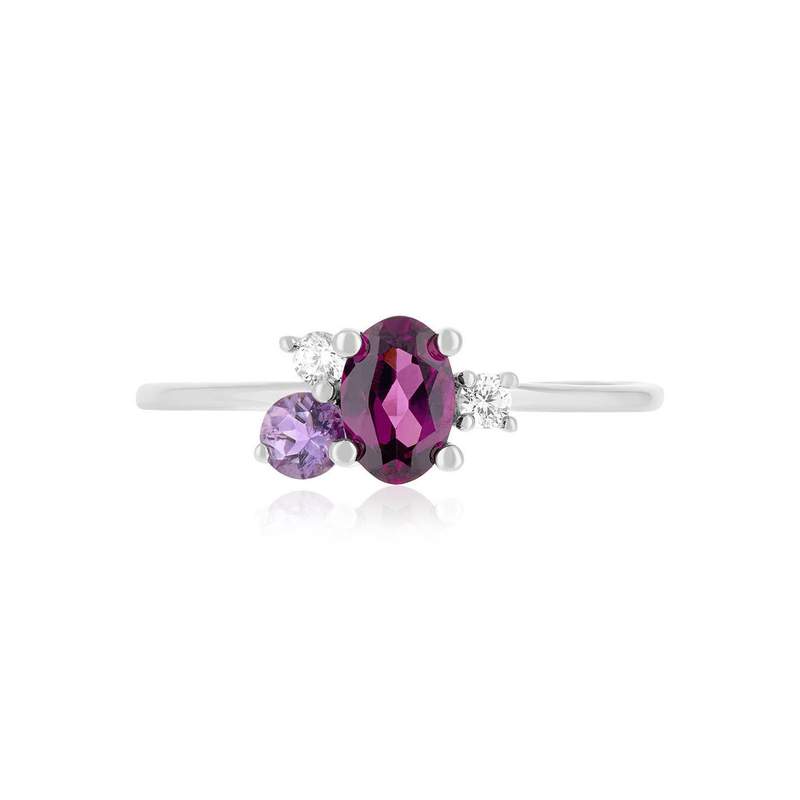 925 Sterling Silver Ring with Rhodolite Garnet, Amethyst, and White Topaz - View 3