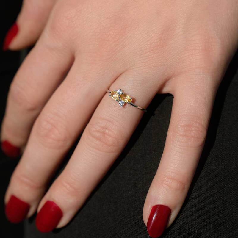 Bague argent 925 citrines et zirconias - vue porté 2