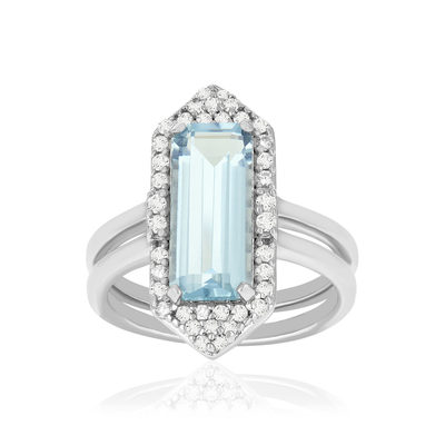 Bague argent 925 quartz bleu synthétique et zirconias - vue 1