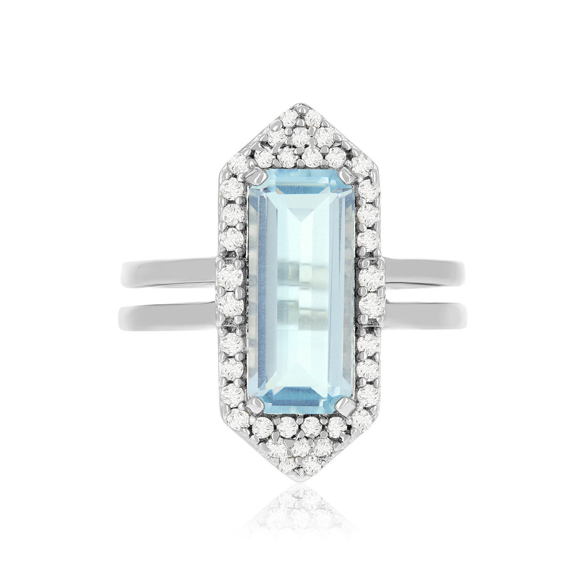 Bague argent 925 quartz bleu synthétique et zirconias - vue 3