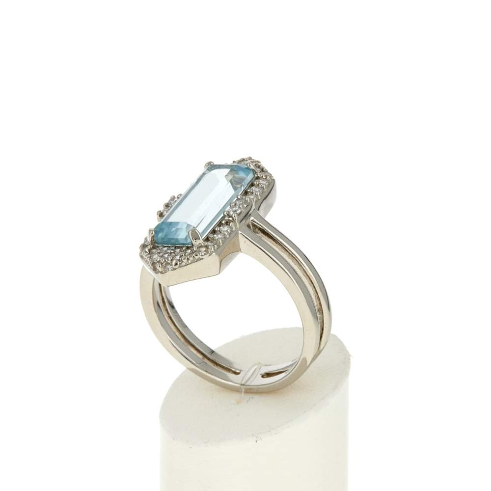 Bague argent 925 quartz bleu synthétique et zirconias - vue 3