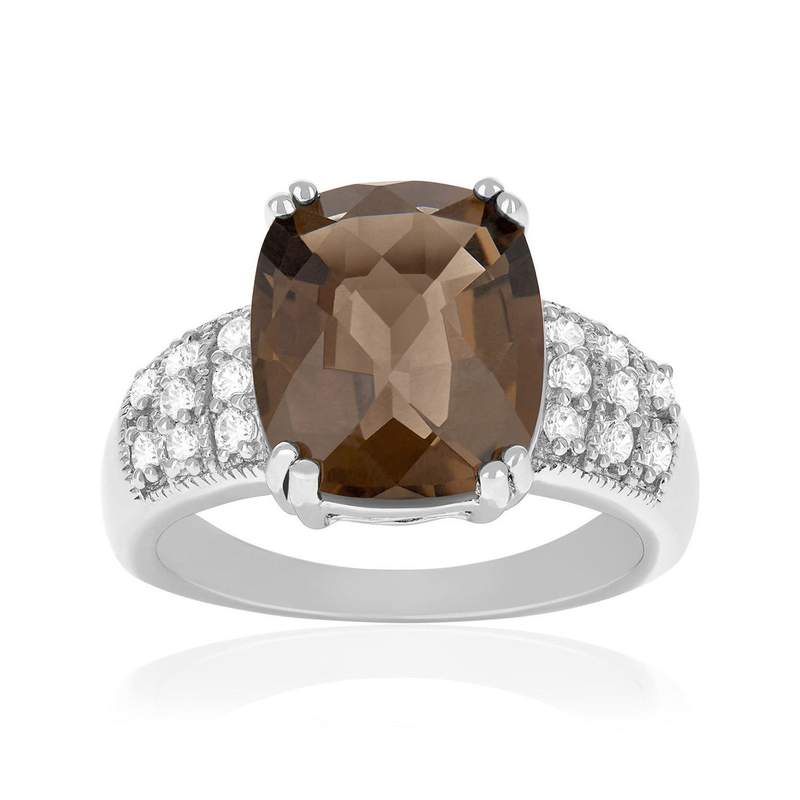 Bague argent 925 quartz fumé et zirconias - vue 1
