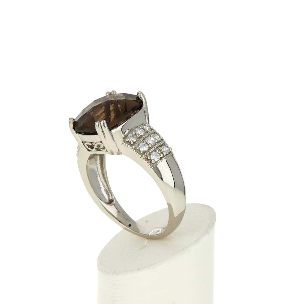 Bague argent 925 quartz fumé et zirconias - vue 4