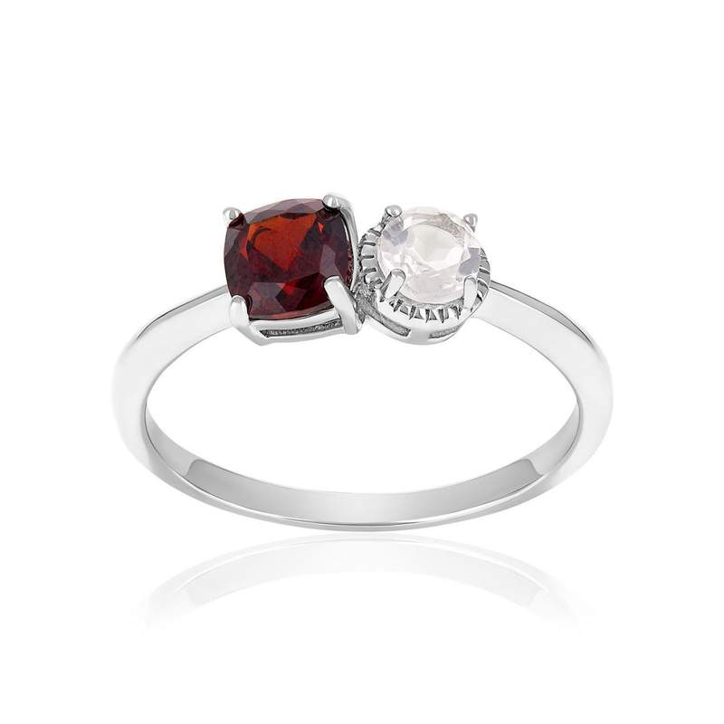Bague argent 925 grenat et quartz rose - vue 1