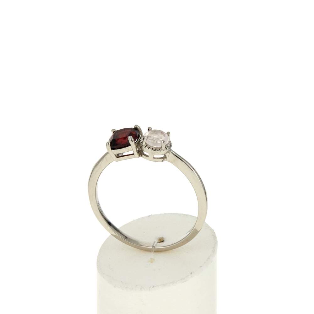 Bague argent 925 grenat et quartz rose - vue 2