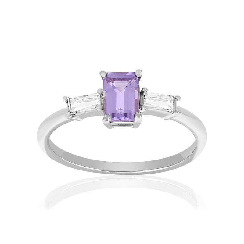 Bague argent 925 améthyste et topazes blanches - vue 1