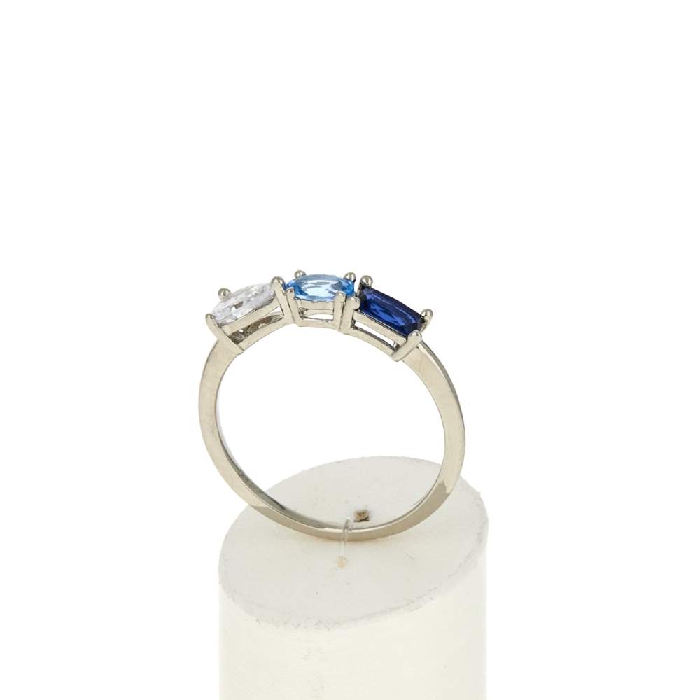 Bague argent 925 pierres synthétiques bleues et zirconias - vue 2