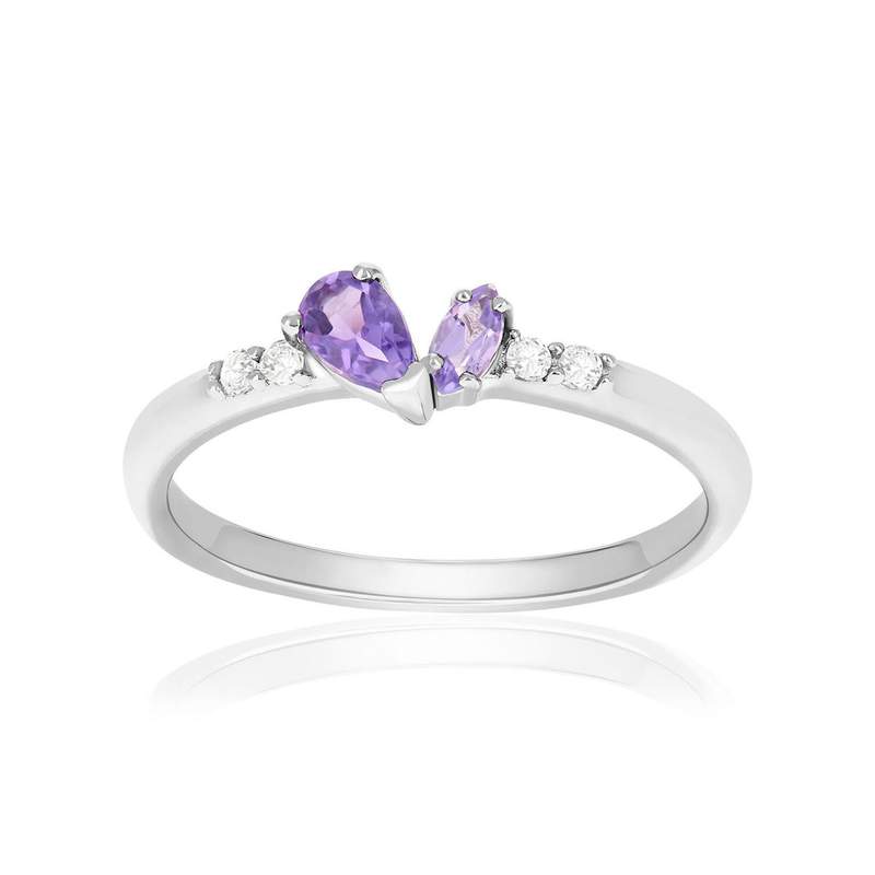 Ring van 925 zilver met amethisten en witte topaas - afbeelding 1