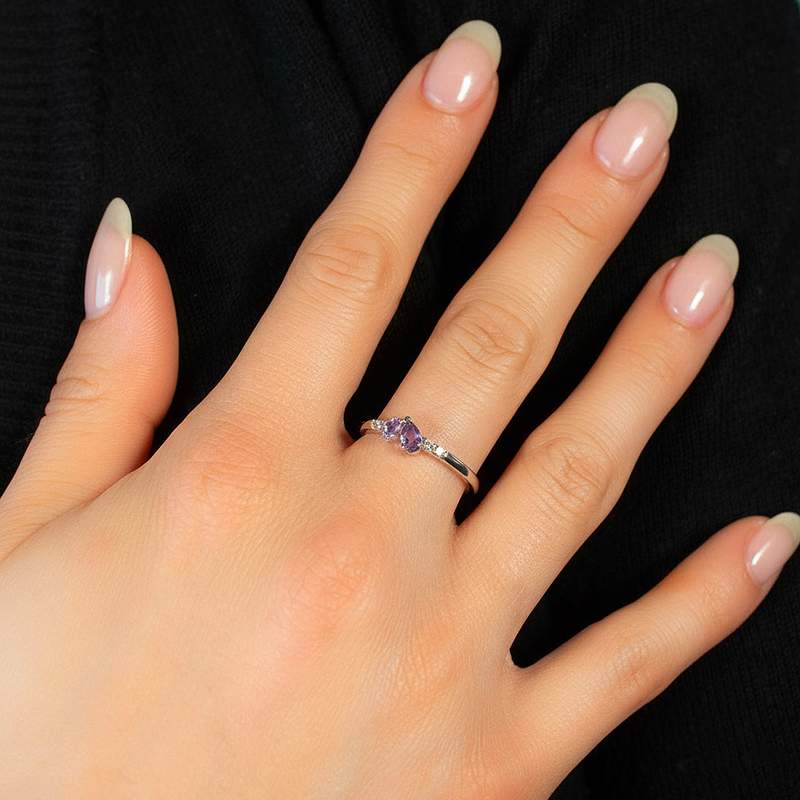 925 zilveren ring met amethisten en witte topaas - foto in het echt 1