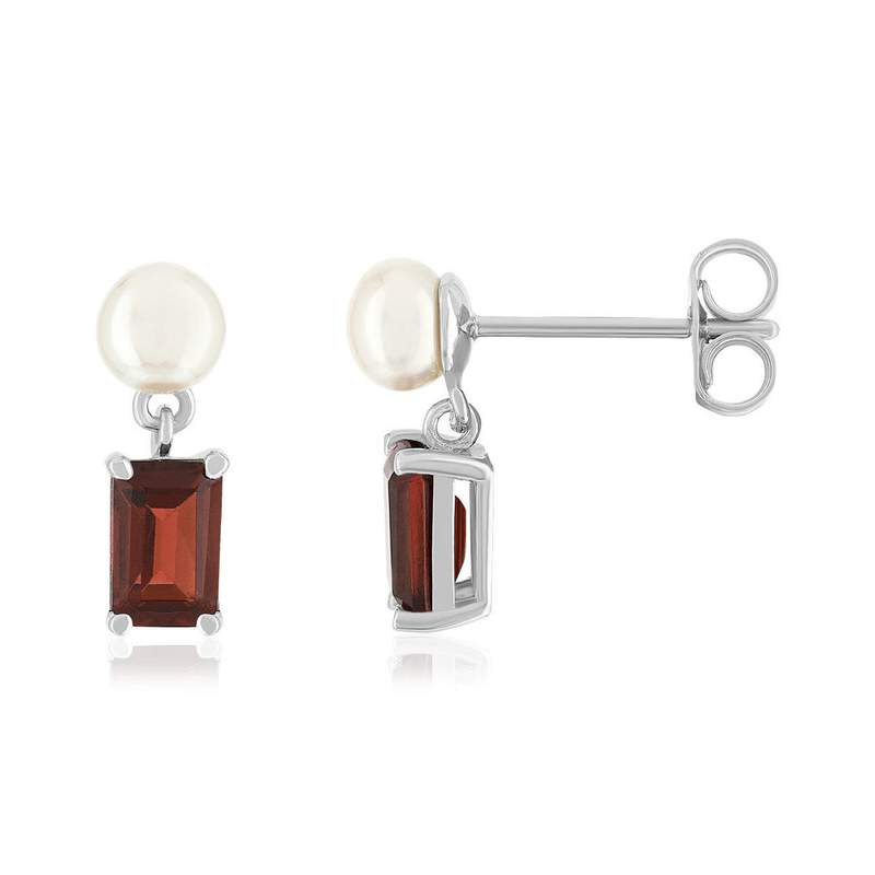 Boucles d'oreilles argent 925 perles de culture de Chine et grenats - vue 1